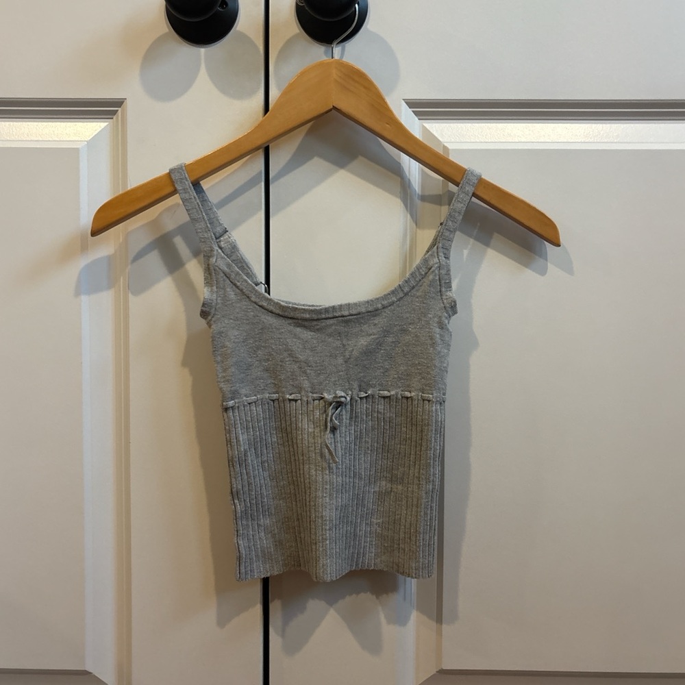 Frankie's Bikinis Gray Ribbed Knit Camisole with Front Tie
